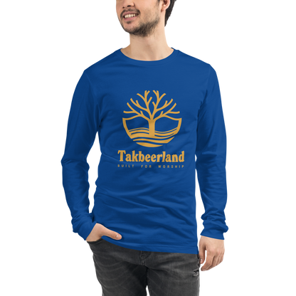 ADULT Long Sleeve Shirt - TAKBEERLAND FULL LOGO (Centered/Large) - Gold