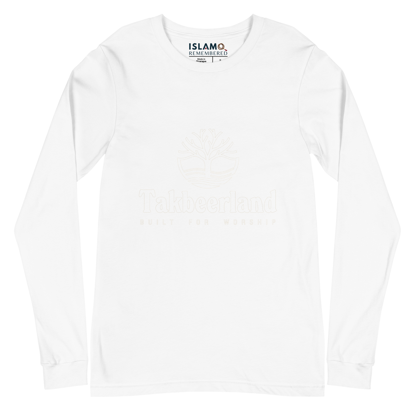 ADULT Long Sleeve Shirt - TAKBEERLAND FULL LOGO (Centered/Medium) - White