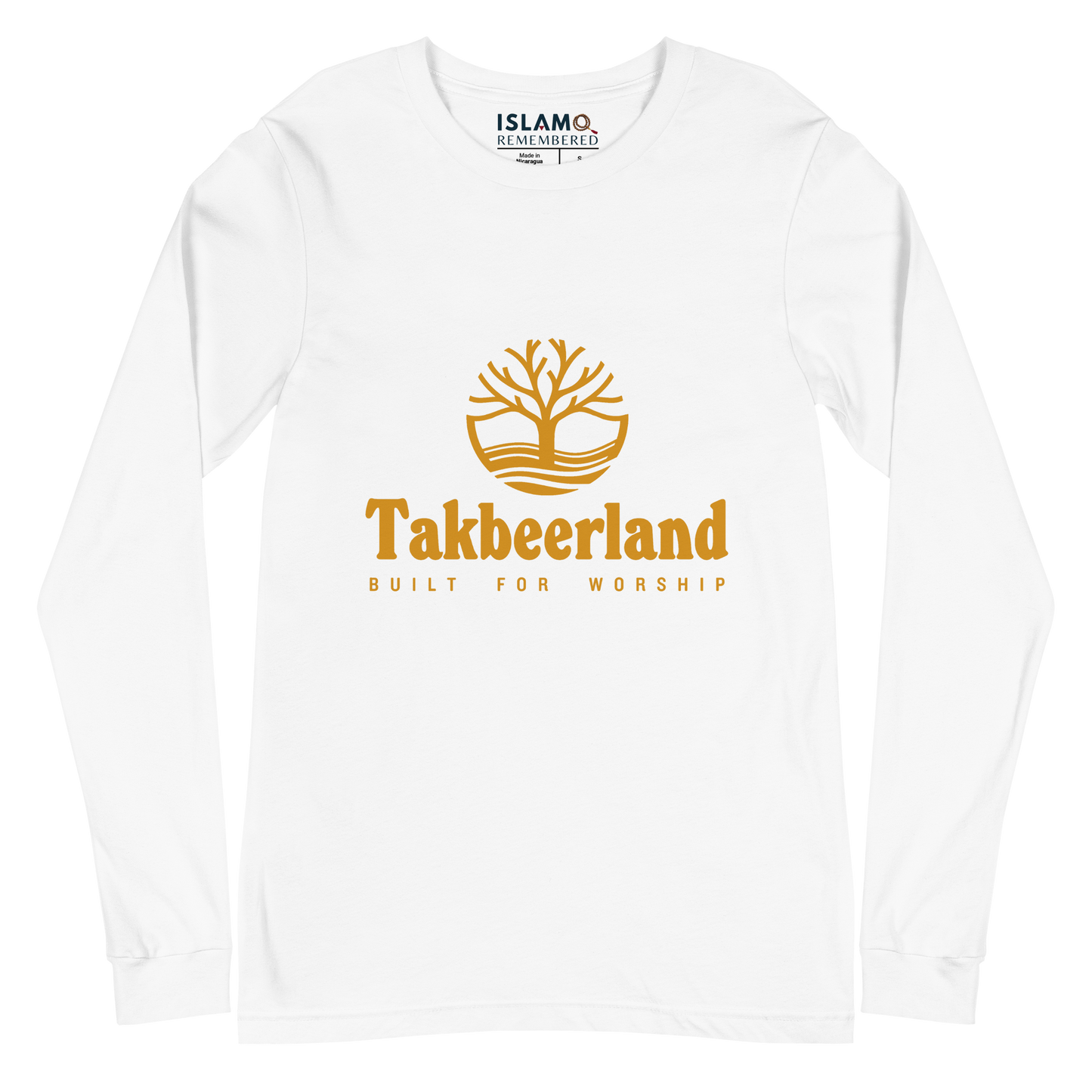 ADULT Long Sleeve Shirt - TAKBEERLAND FULL LOGO (Centered/Medium) - Gold