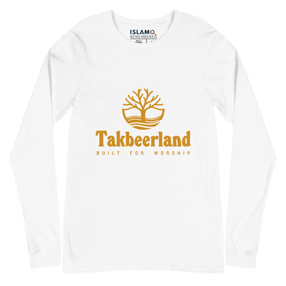 ADULT Long Sleeve Shirt - TAKBEERLAND FULL LOGO (Centered/Medium) - Gold