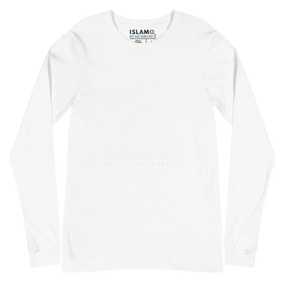 ADULT Long Sleeve Shirt - TAKBEERLAND FULL LOGO (Centered/Large) - White