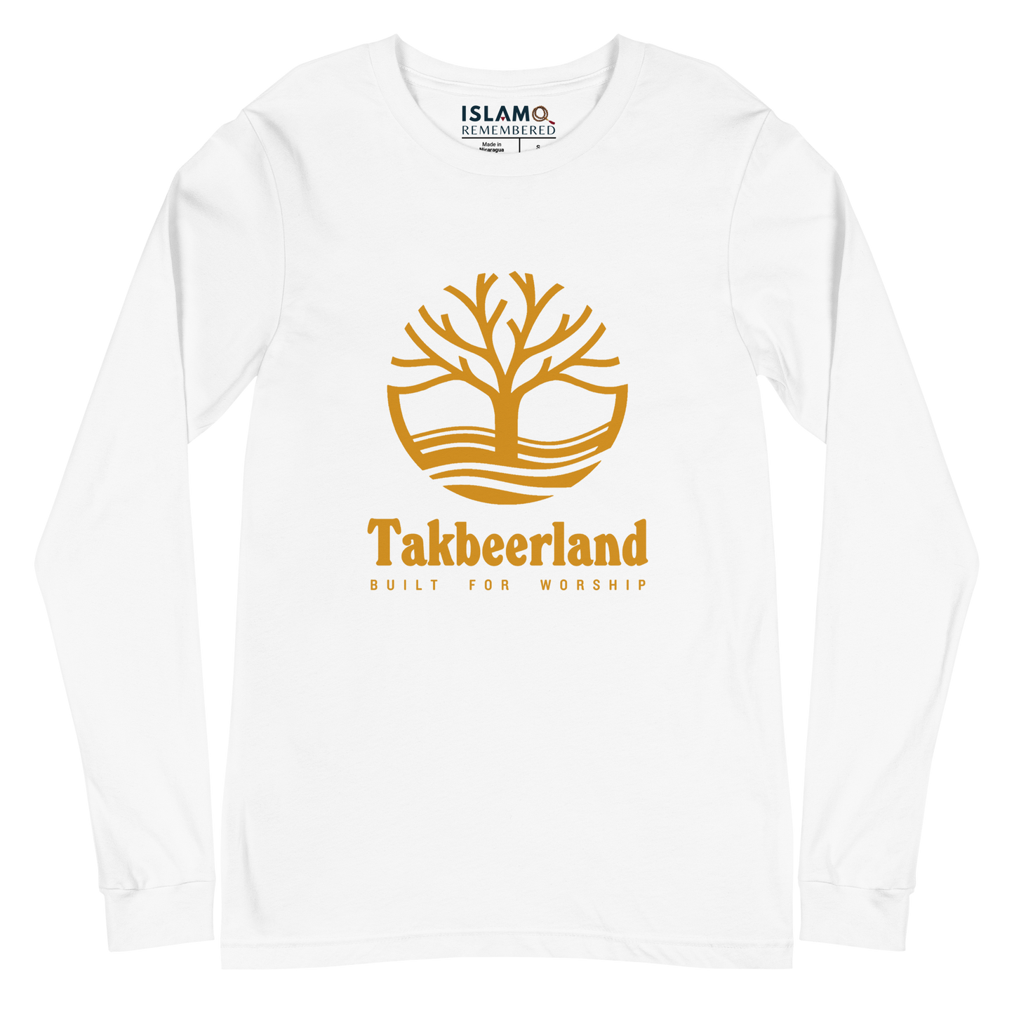 ADULT Long Sleeve Shirt - TAKBEERLAND FULL LOGO (Centered/Large) - Gold