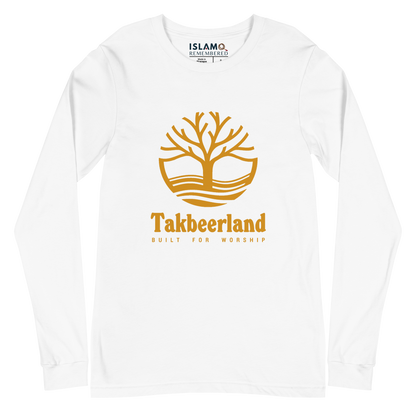 ADULT Long Sleeve Shirt - TAKBEERLAND FULL LOGO (Centered/Large) - Gold