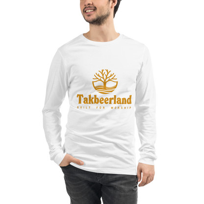 ADULT Long Sleeve Shirt - TAKBEERLAND FULL LOGO (Centered/Medium) - Gold