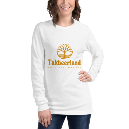 ADULT Long Sleeve Shirt - TAKBEERLAND FULL LOGO (Centered/Medium) - Gold