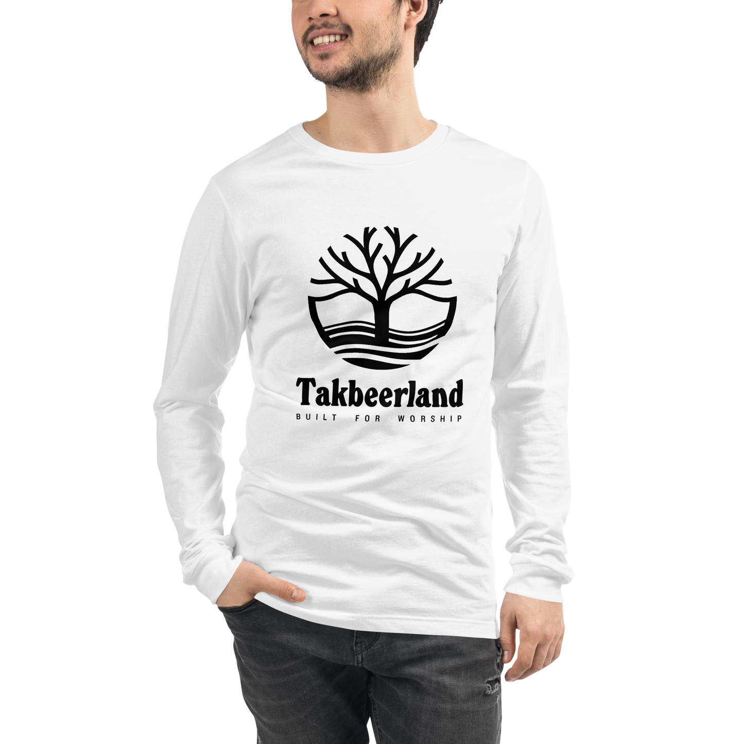 ADULT Long Sleeve Shirt - TAKBEERLAND FULL LOGO (Centered/Large) - Black