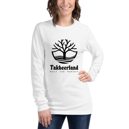 ADULT Long Sleeve Shirt - TAKBEERLAND FULL LOGO (Centered/Large) - Black