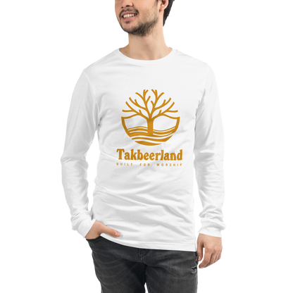 ADULT Long Sleeve Shirt - TAKBEERLAND FULL LOGO (Centered/Large) - Gold