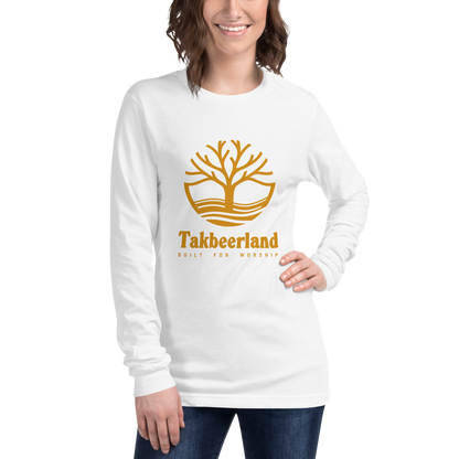 ADULT Long Sleeve Shirt - TAKBEERLAND FULL LOGO (Centered/Large) - Gold