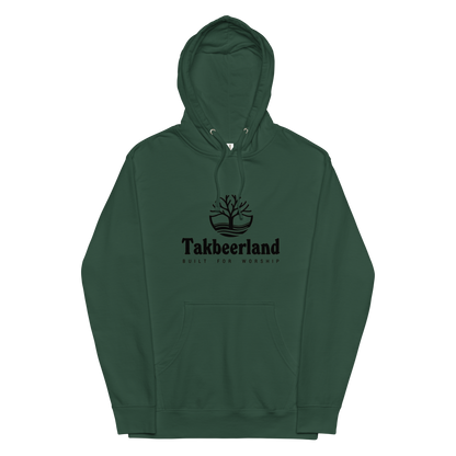 HOODIE Midweight (Adult) - TAKBEERLAND FULL LOGO (Centered/Medium) - Black