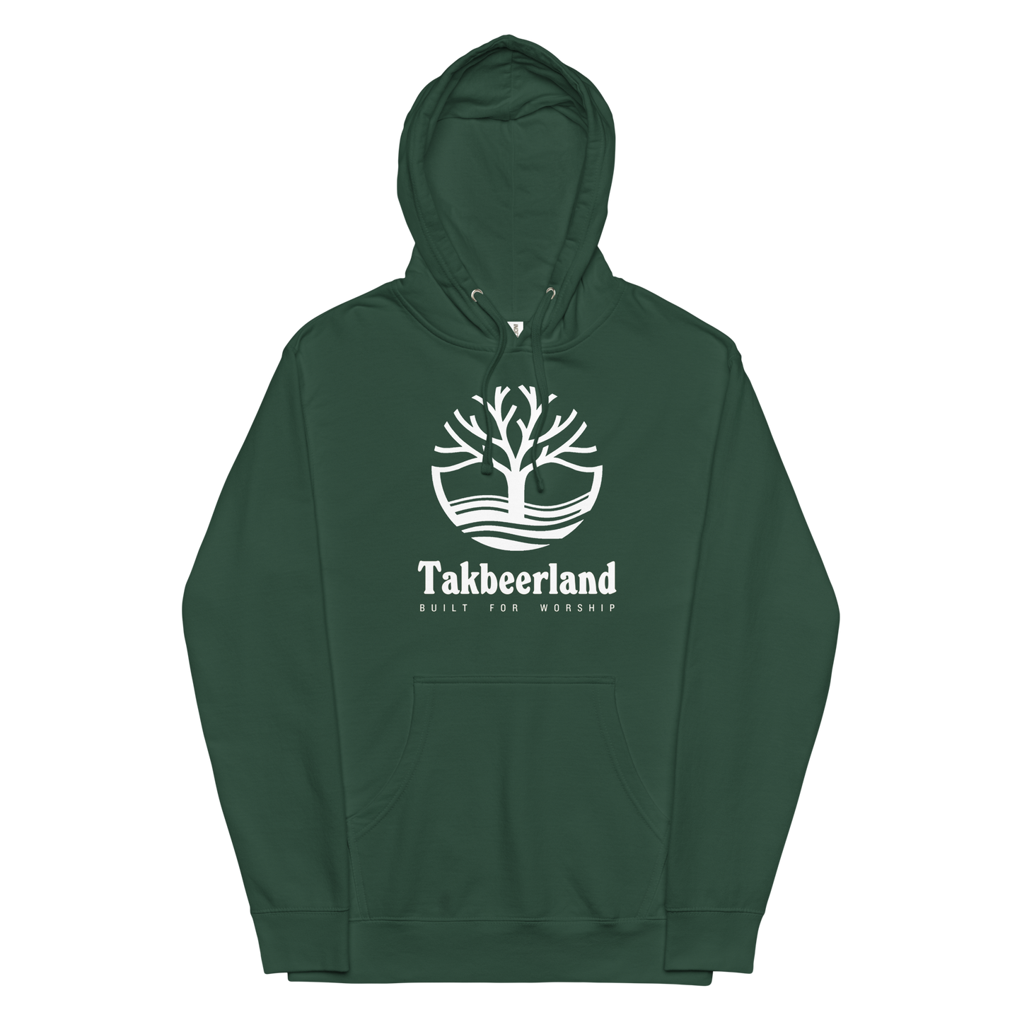 HOODIE Midweight (Adult) - TAKBEERLAND FULL LOGO (Centered/Large) - White