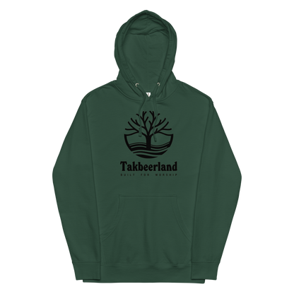 HOODIE Midweight (Adult) - TAKBEERLAND FULL LOGO (Centered/Large) - Black