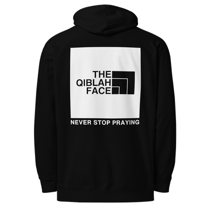 HOODIE Midweight (Adult) - THE QIBLAH FACE (Never Stop Praying - Back Logo) - White