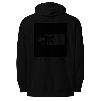 HOODIE Midweight (Adult) - THE QIBLAH FACE (Never Stop Praying - Back Logo) - Black