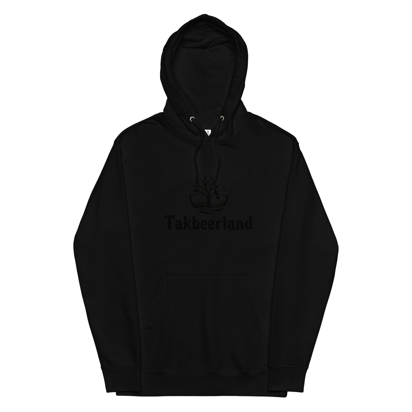 HOODIE Midweight (Adult) - TAKBEERLAND FULL LOGO (Centered/Medium) - Black