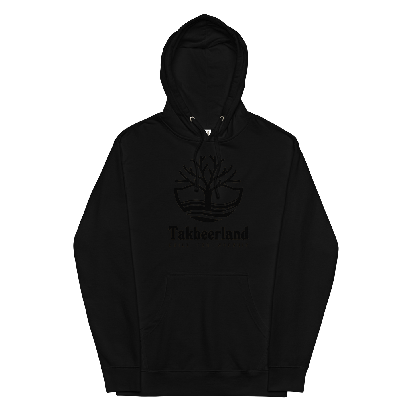 HOODIE Midweight (Adult) - TAKBEERLAND FULL LOGO (Centered/Large) - Black