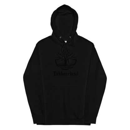 HOODIE Midweight (Adult) - TAKBEERLAND FULL LOGO (Centered/Large) - Black