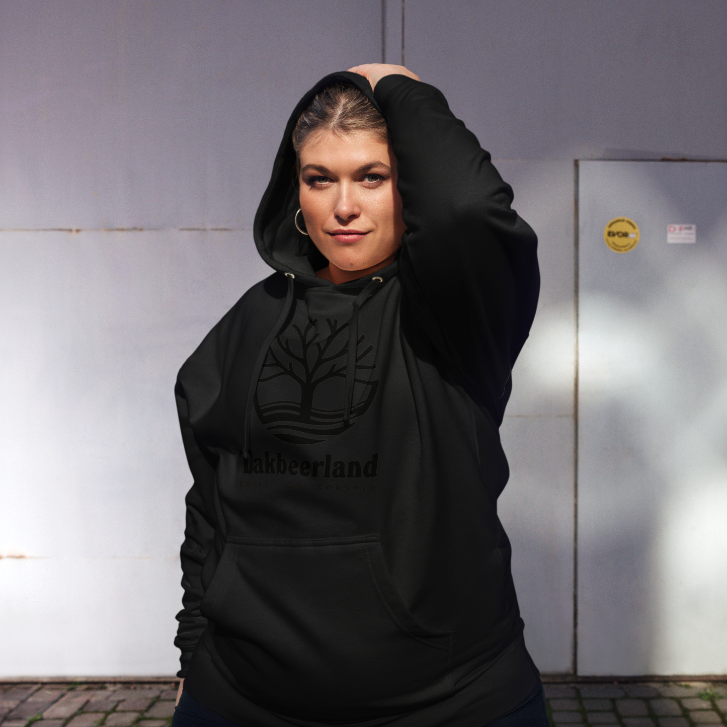 HOODIE Midweight (Adult) - TAKBEERLAND FULL LOGO (Centered/Large) - Black