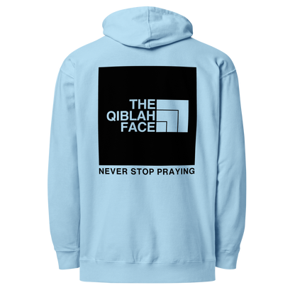 HOODIE Midweight (Adult) - THE QIBLAH FACE (Never Stop Praying - Back Logo) - Black