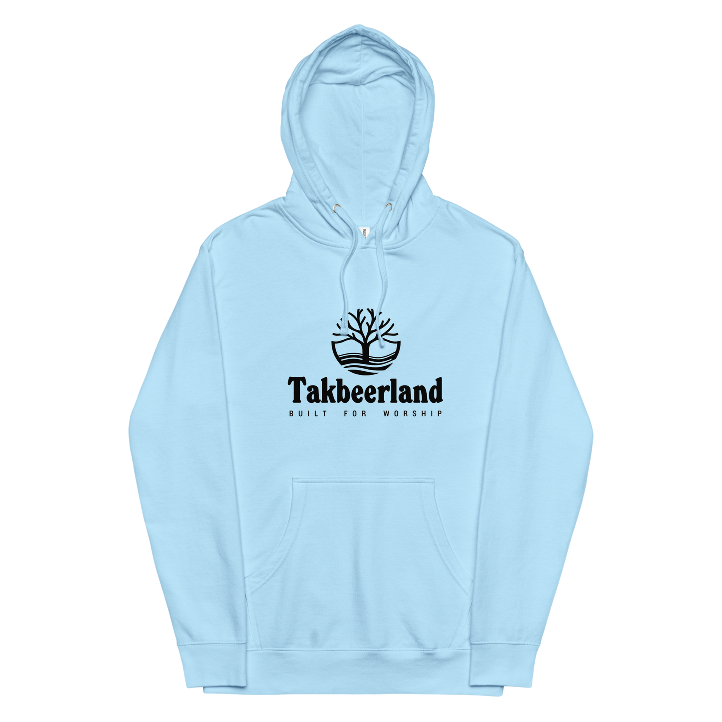 HOODIE Midweight (Adult) - TAKBEERLAND FULL LOGO (Centered/Medium) - Black