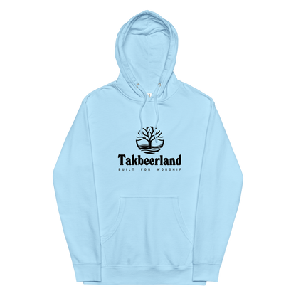 HOODIE Midweight (Adult) - TAKBEERLAND FULL LOGO (Centered/Medium) - Black