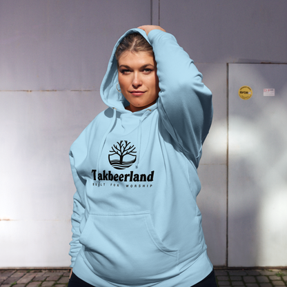 HOODIE Midweight (Adult) - TAKBEERLAND FULL LOGO (Centered/Medium) - Black