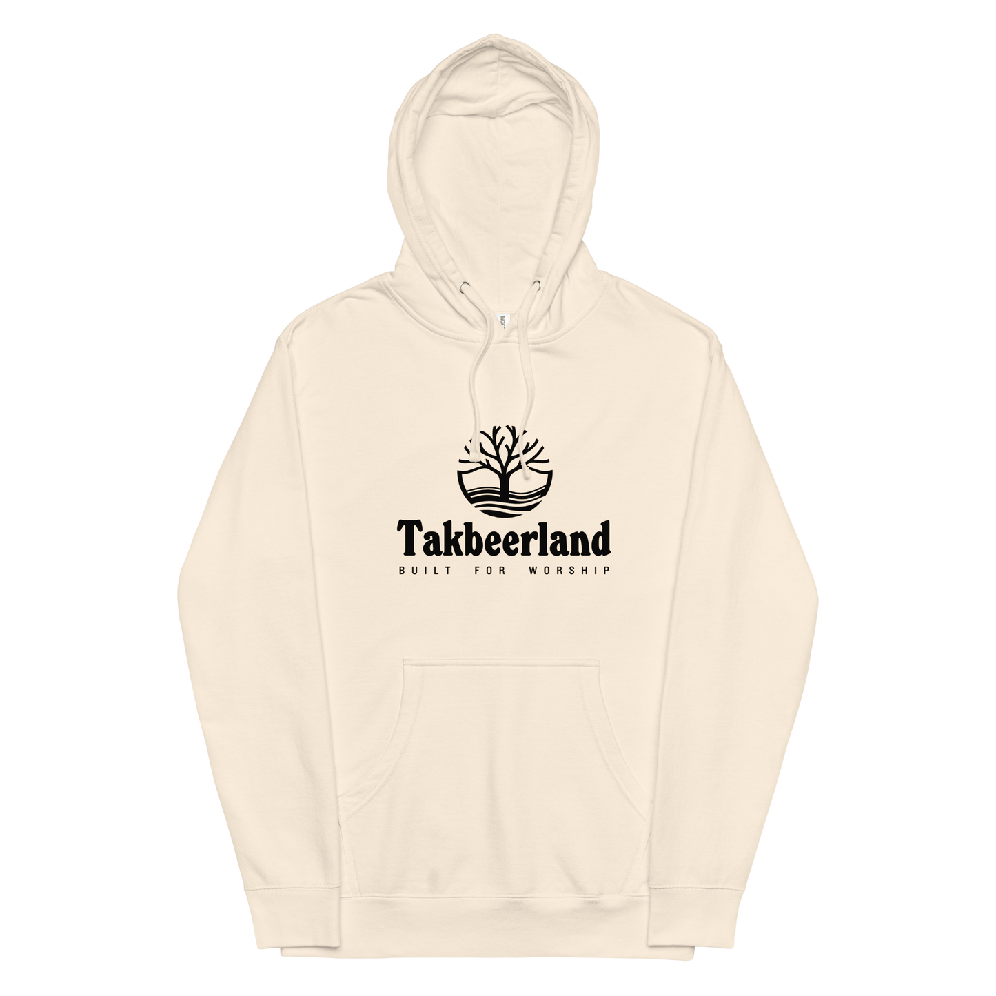 HOODIE Midweight (Adult) - TAKBEERLAND FULL LOGO (Centered/Medium) - Black