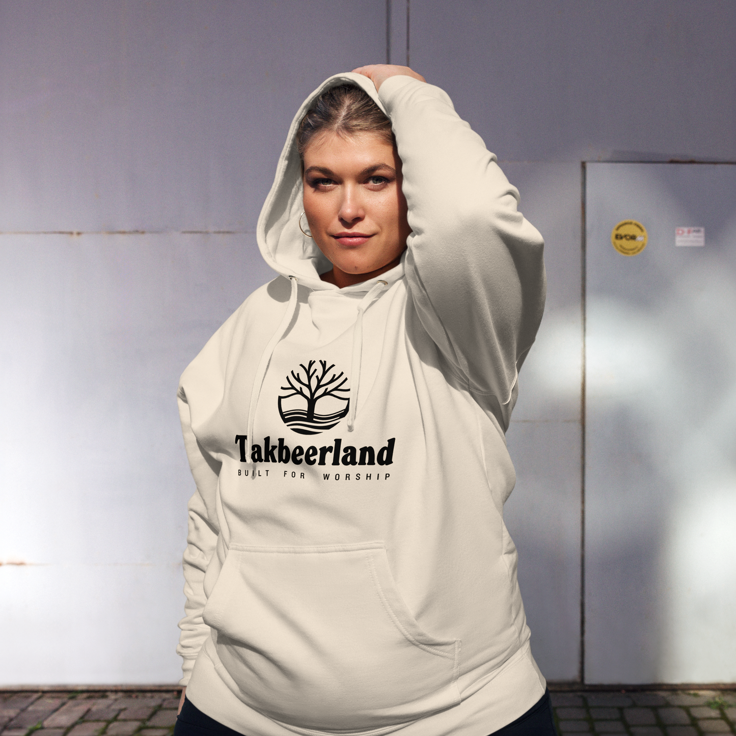 HOODIE Midweight (Adult) - TAKBEERLAND FULL LOGO (Centered/Medium) - Black