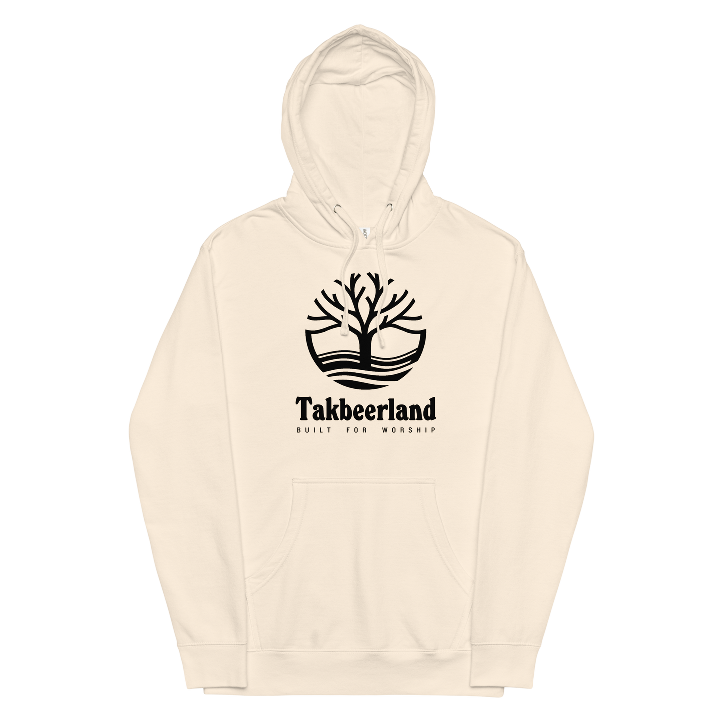 HOODIE Midweight (Adult) - TAKBEERLAND FULL LOGO (Centered/Large) - Black