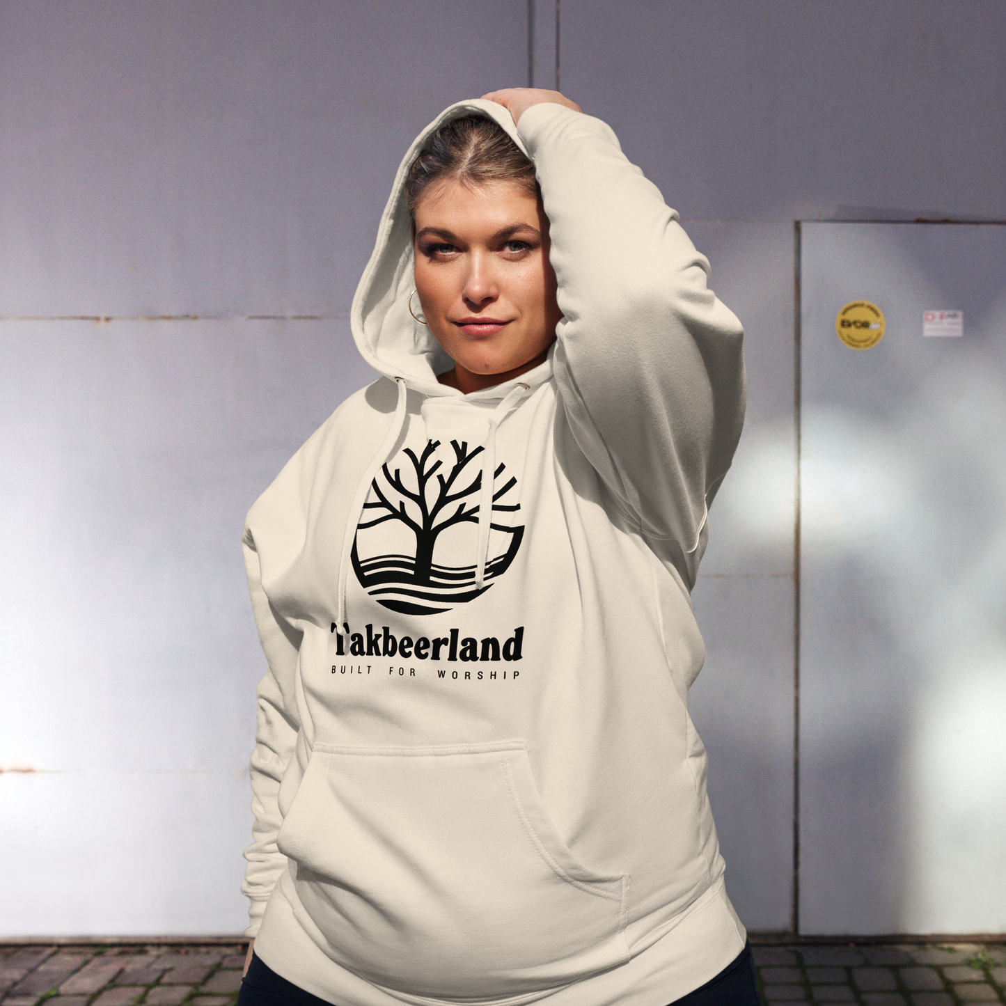 HOODIE Midweight (Adult) - TAKBEERLAND FULL LOGO (Centered/Large) - Black