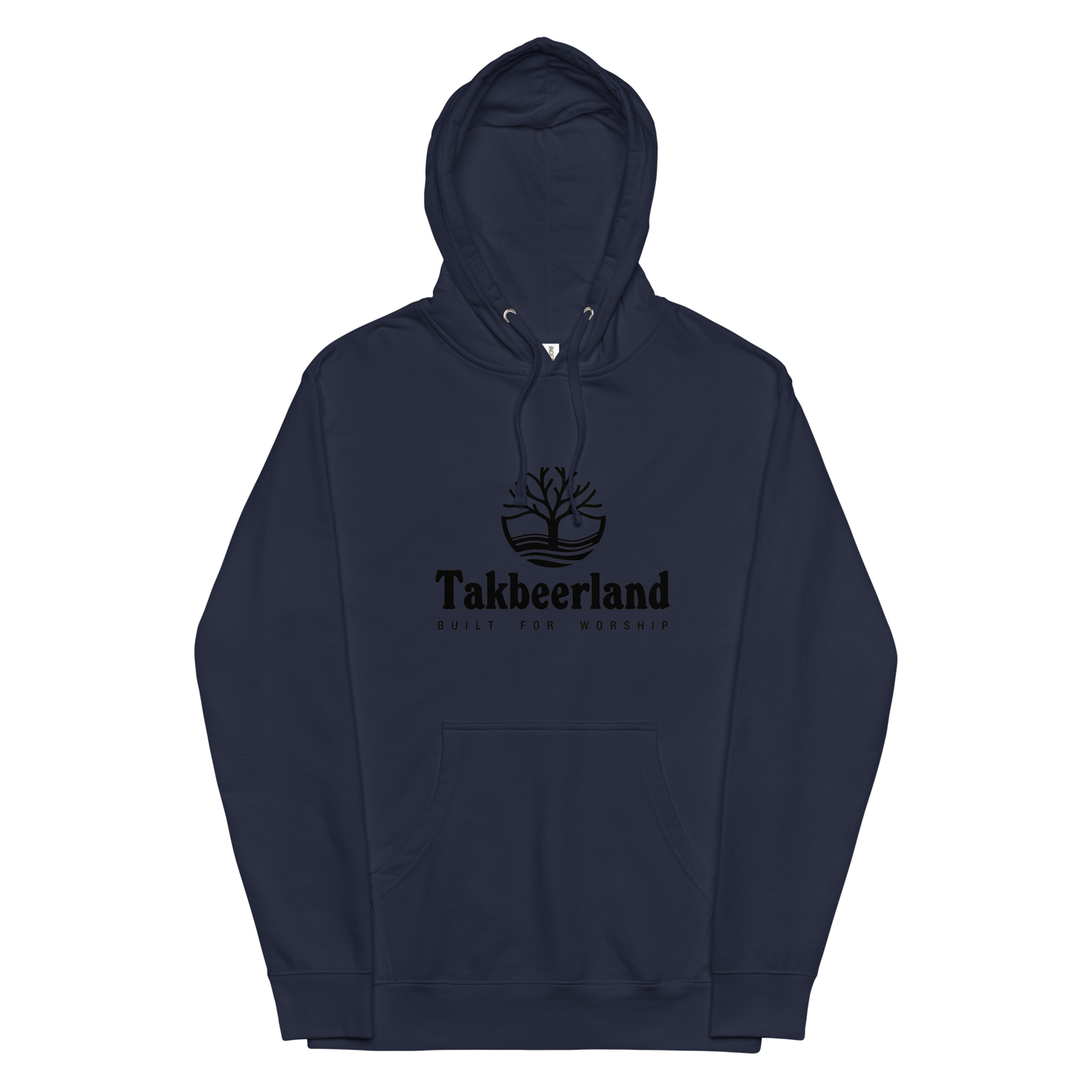 HOODIE Midweight (Adult) - TAKBEERLAND FULL LOGO (Centered/Medium) - Black