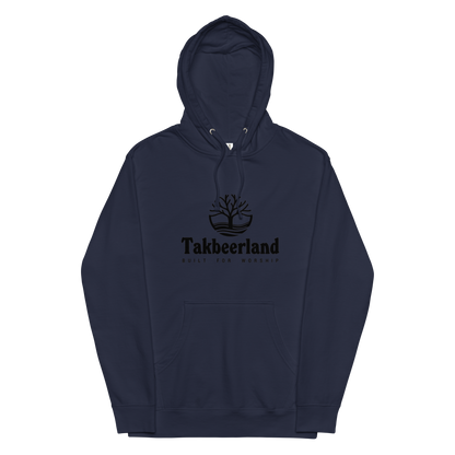 HOODIE Midweight (Adult) - TAKBEERLAND FULL LOGO (Centered/Medium) - Black