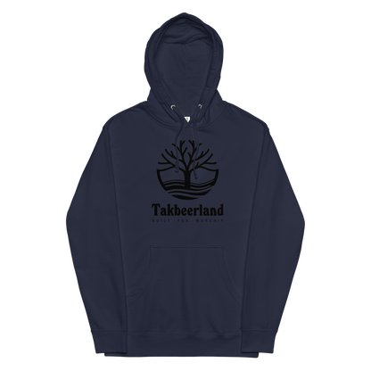 HOODIE Midweight (Adult) - TAKBEERLAND FULL LOGO (Centered/Large) - Black