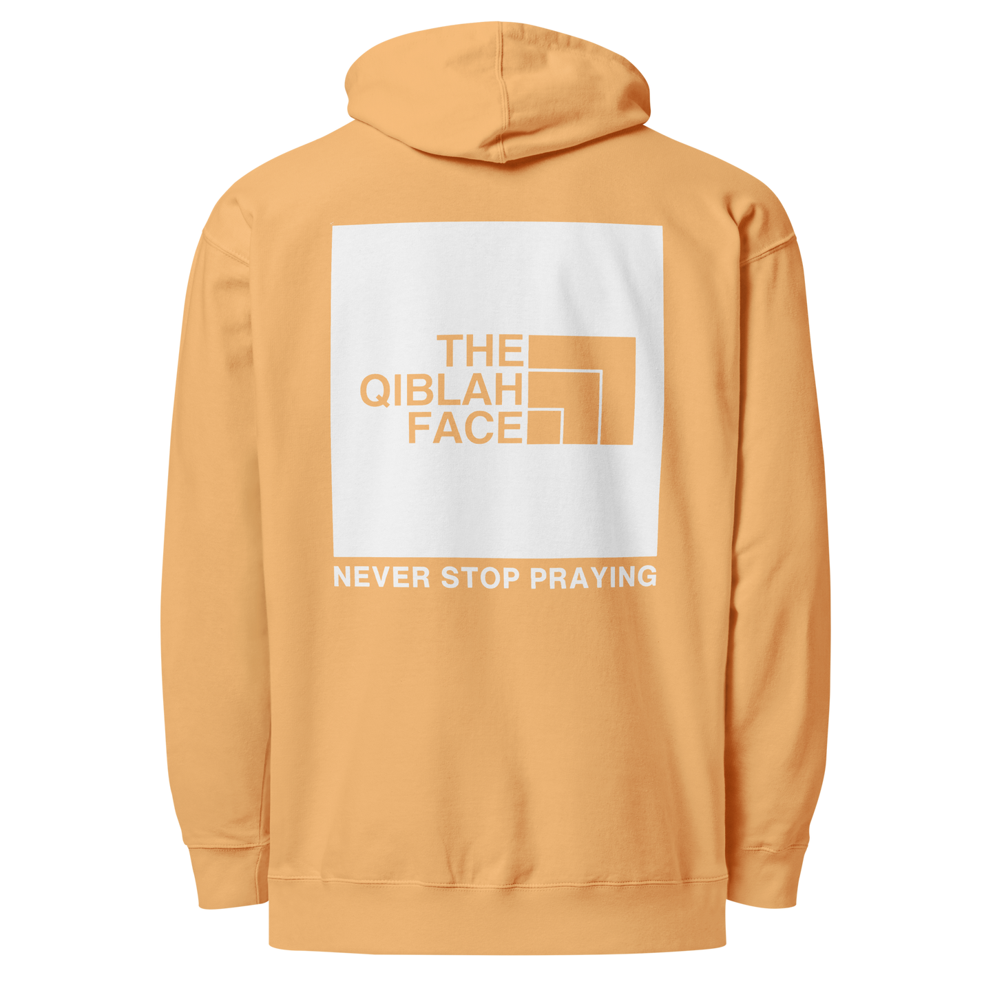 HOODIE Midweight (Adult) - THE QIBLAH FACE (Never Stop Praying - Back Logo) - White