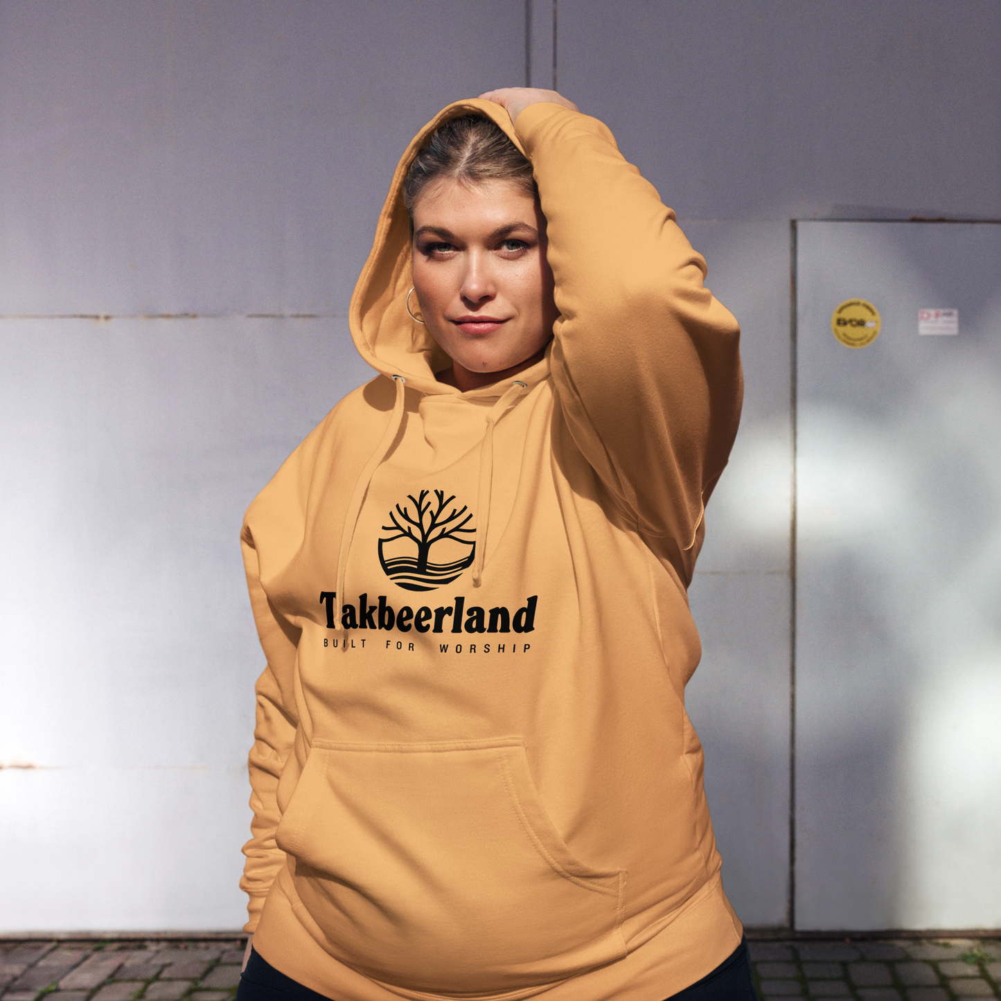 HOODIE Midweight (Adult) - TAKBEERLAND FULL LOGO (Centered/Medium) - Black