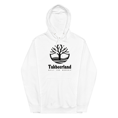 HOODIE Midweight (Adult) - TAKBEERLAND FULL LOGO (Centered/Large) - Black