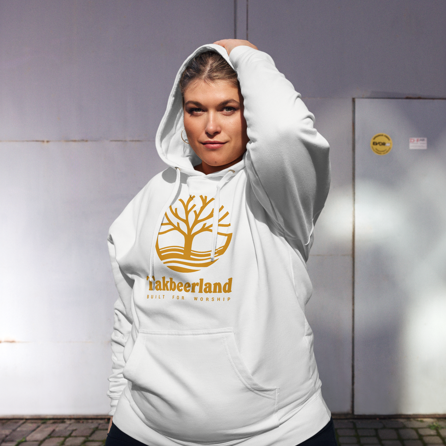 HOODIE Midweight (Adult) - TAKBEERLAND FULL LOGO (Centered/Large) - Gold