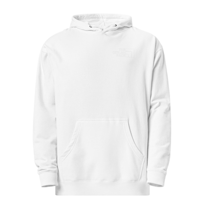 HOODIE Midweight (Adult) - THE QIBLAH FACE (Never Stop Praying - Back Logo) - White