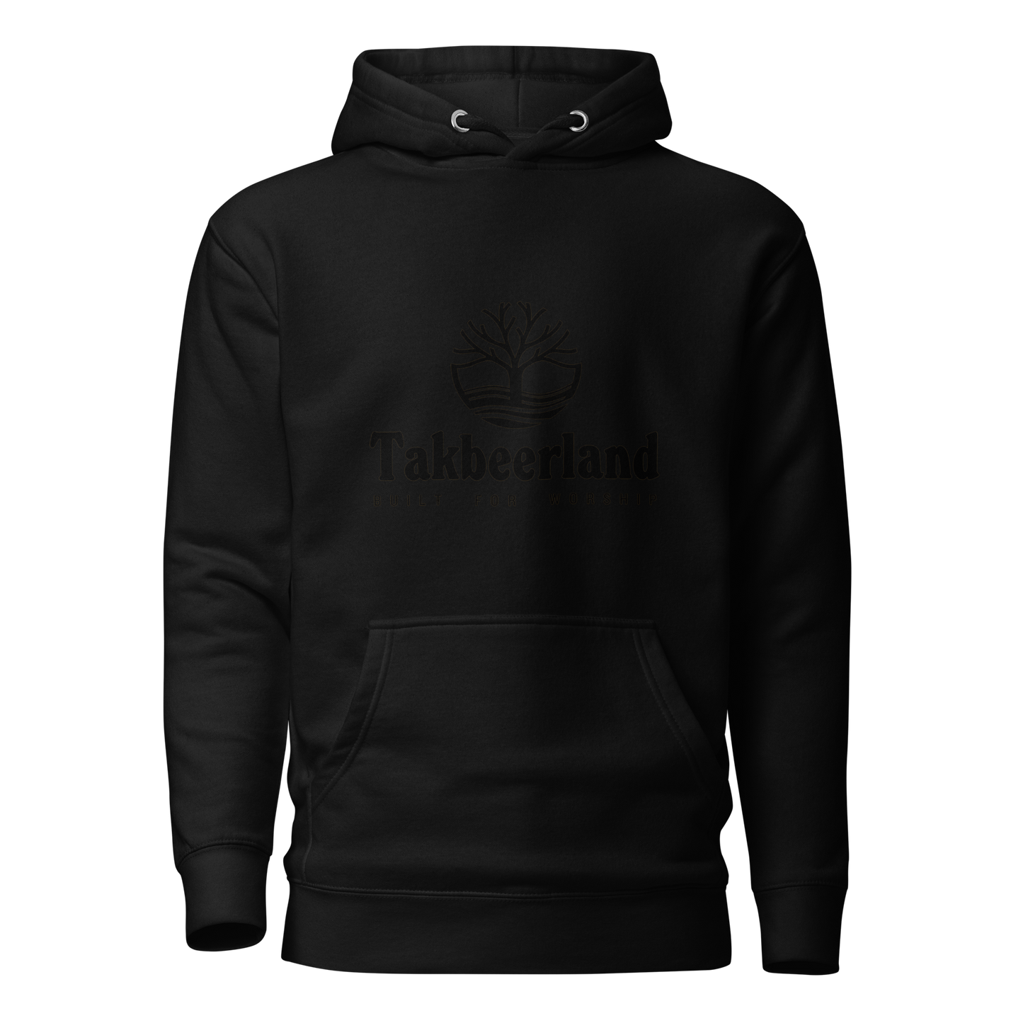 HOODIE Premium (Adult) - TAKBEERLAND FULL LOGO (Centered/Medium) - Black