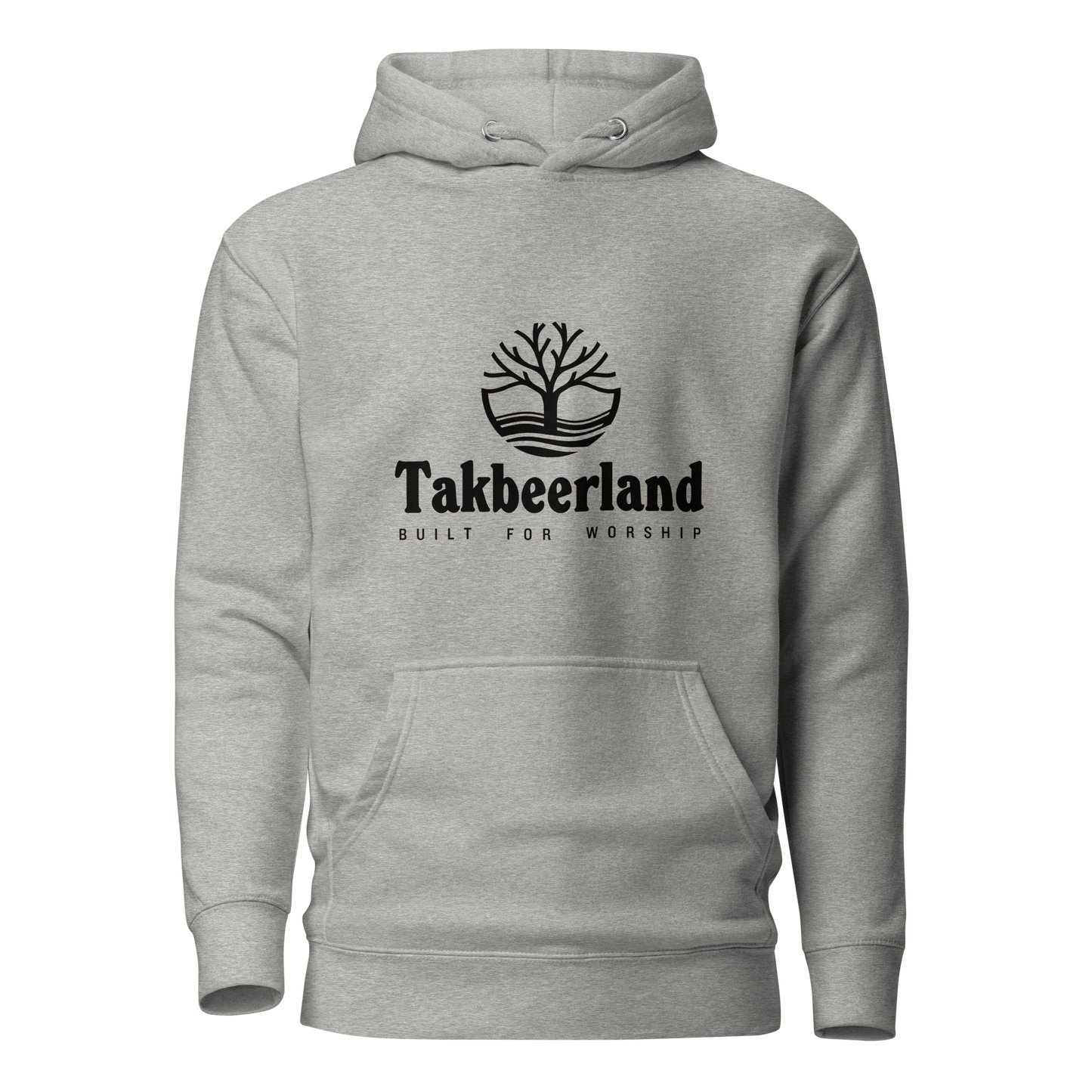 HOODIE Premium (Adult) - TAKBEERLAND FULL LOGO (Centered/Medium) - Black