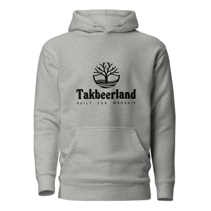 HOODIE Premium (Adult) - TAKBEERLAND FULL LOGO (Centered/Medium) - Black