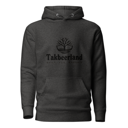 HOODIE Premium (Adult) - TAKBEERLAND FULL LOGO (Centered/Medium) - Black