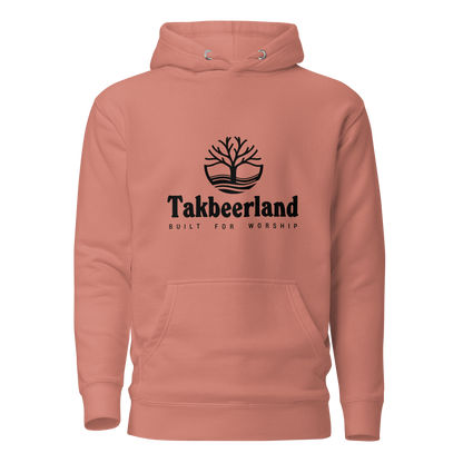 HOODIE Premium (Adult) - TAKBEERLAND FULL LOGO (Centered/Medium) - Black