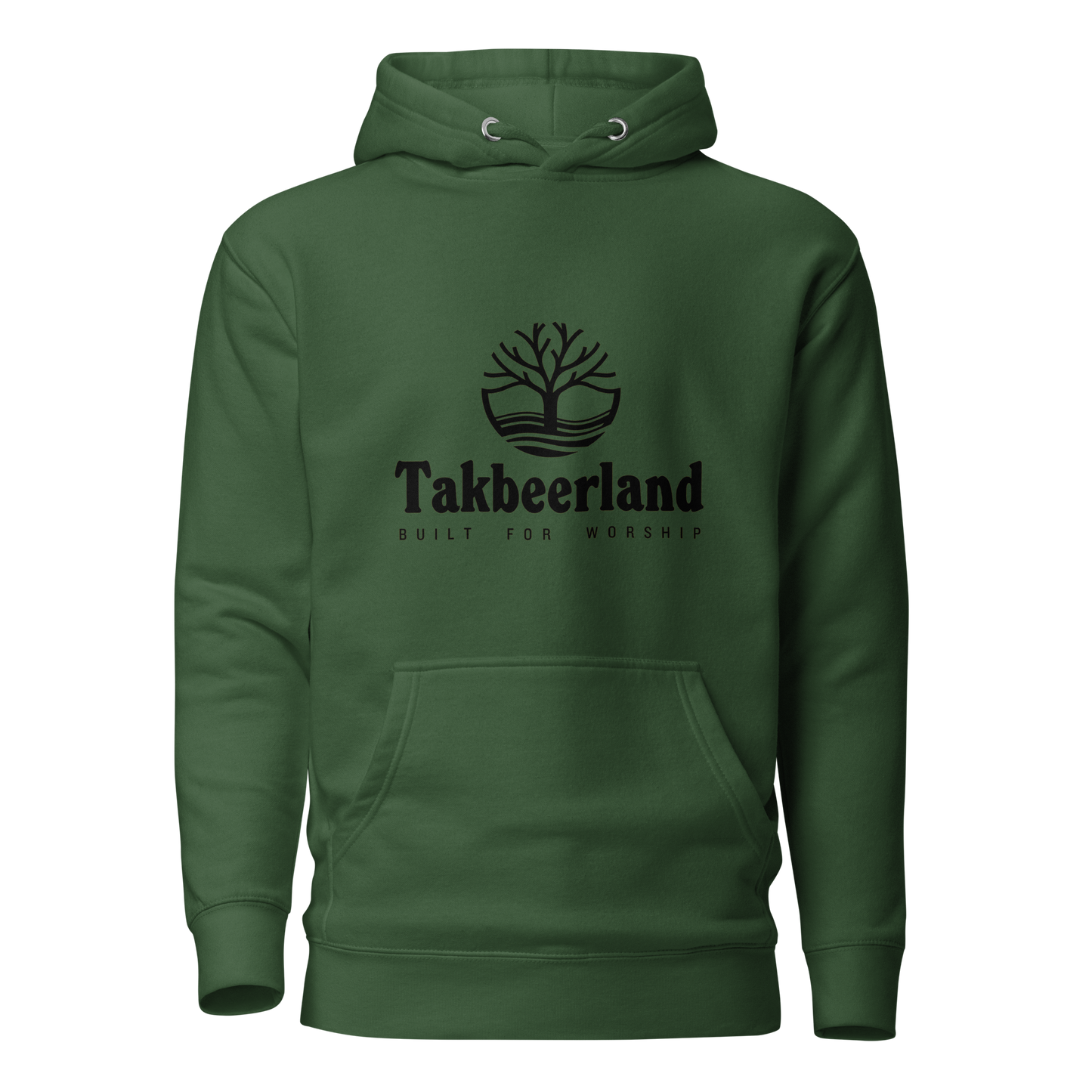 HOODIE Premium (Adult) - TAKBEERLAND FULL LOGO (Centered/Medium) - Black