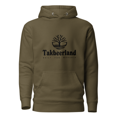 HOODIE Premium (Adult) - TAKBEERLAND FULL LOGO (Centered/Medium) - Black