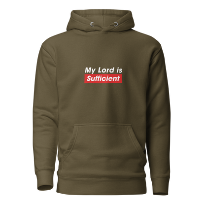 HOODIE Premium (Adult) - MY LORD IS SUFFICIENT (Centered/Medium) - White