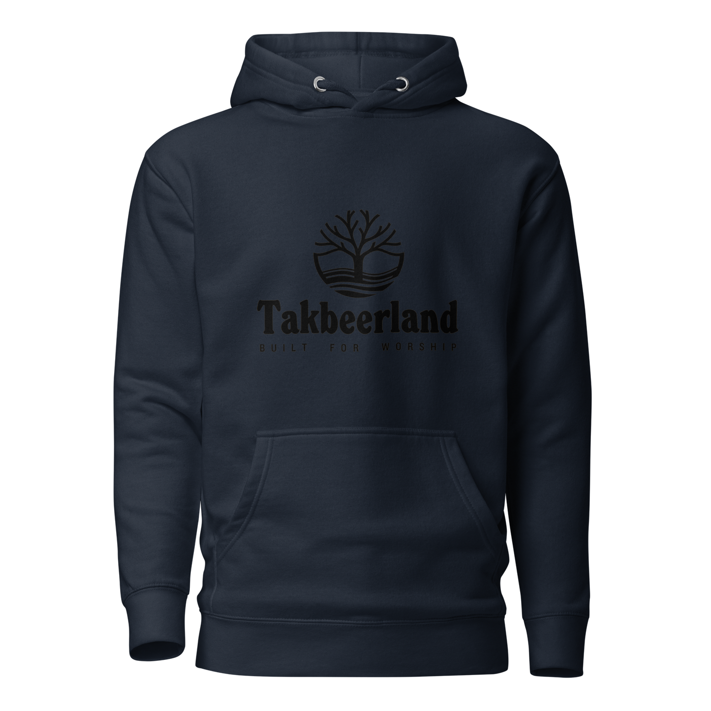 HOODIE Premium (Adult) - TAKBEERLAND FULL LOGO (Centered/Medium) - Black