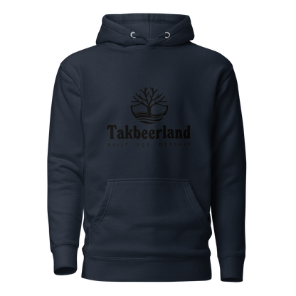 HOODIE Premium (Adult) - TAKBEERLAND FULL LOGO (Centered/Medium) - Black