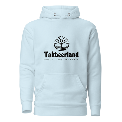 HOODIE Premium (Adult) - TAKBEERLAND FULL LOGO (Centered/Medium) - Black