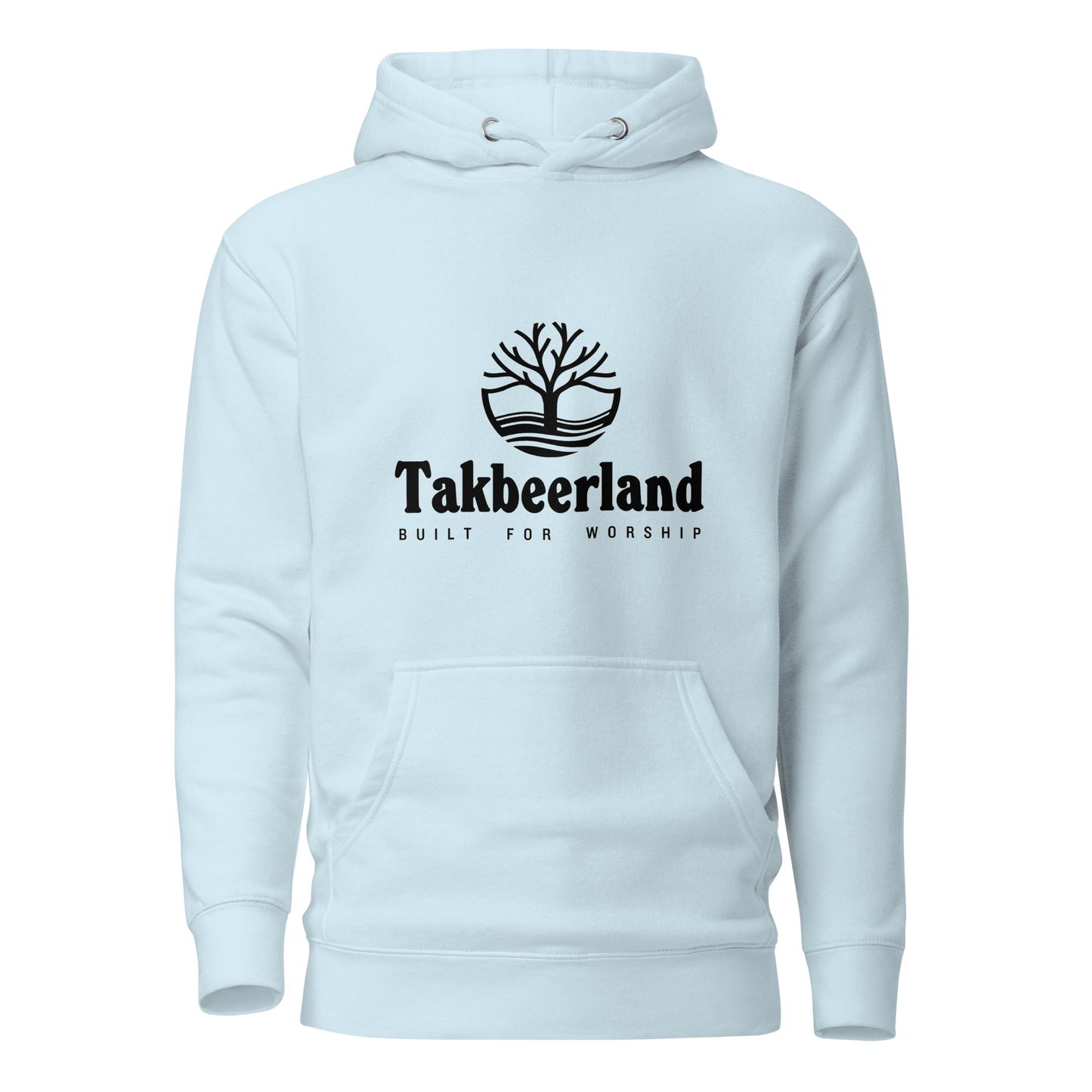 HOODIE Premium (Adult) - TAKBEERLAND FULL LOGO (Centered/Medium) - Black